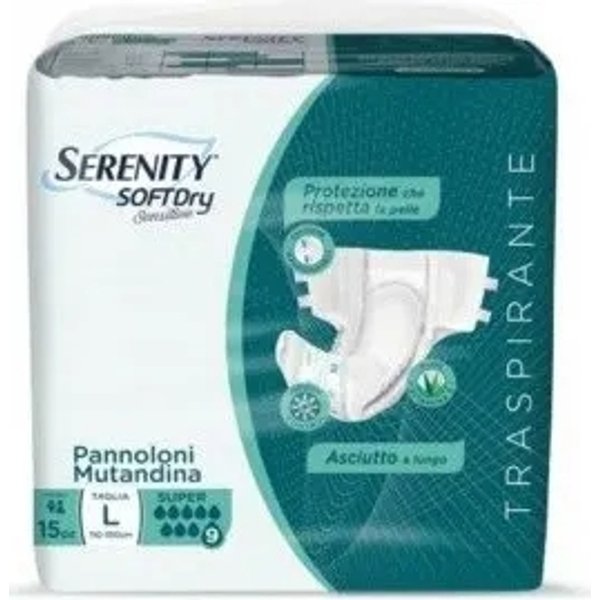Serenity Soft Dry Sensitive - 15 Pannoloni A Mutandina Assorbente Per Incontinenza Super Taglia L-image