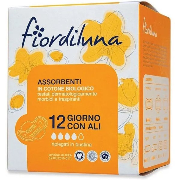 Fiordiluna 12 Assorbenti Giorno Con Ali In Cotone Biologico-image