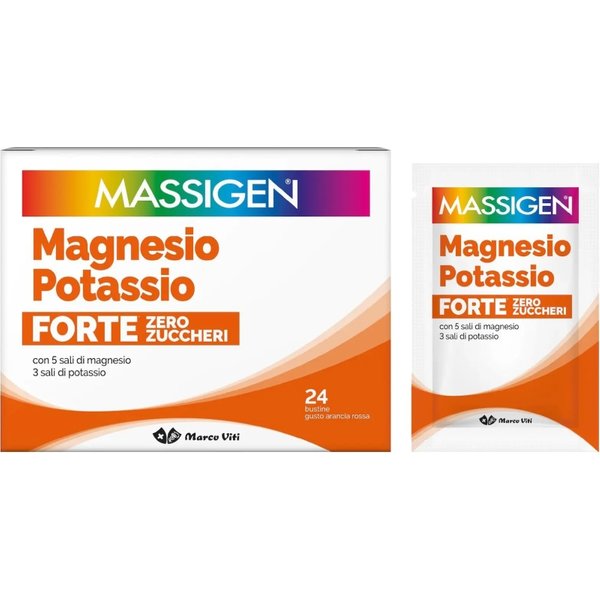 Massigen Forte Zero Zuccheri 24 Buste Gusto Arancia Rossa - Integratore Di Magnesio E Potassio-image