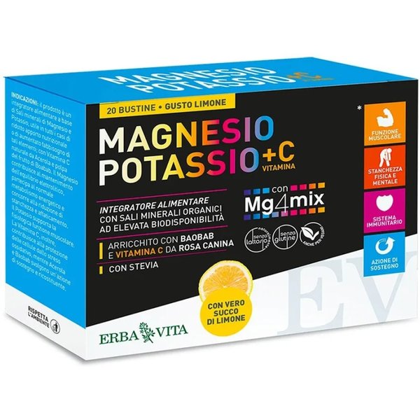 Magnesio Potassio + Vitamina C 20 Bustine Gusto Limone - Integratore Per L'energia-image