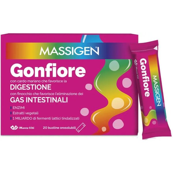 Massigen Gonfiore 20 Stickpack - Integratore Per L'eliminazione Dei Gas Intestinali-image