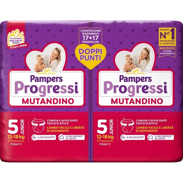 Pampers Progressi Mutandino - 34 Pannolini Taglia 5 Junior (12-18 Kg)-image