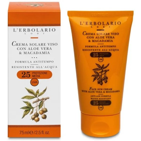 L Erbolario Crema Solare Viso 25 SPF Con Aloe Vera E Macadamia Protezione Media 75 Ml-image