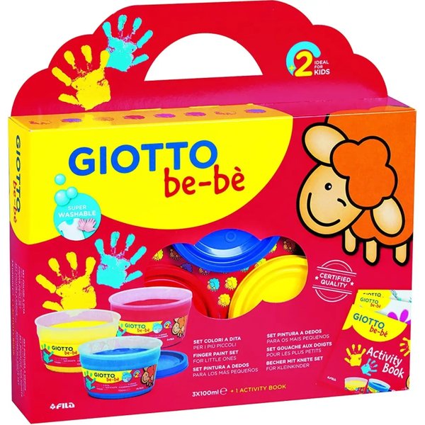 Giotto Be-Bè Set Supercolori A Dita - 3 Barattoli Da 100 Ml + Activity Book + Grembiulino-image