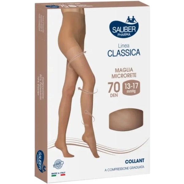 Sauber Linea Classica 70 Den - Collant Maglia Microrete (13-17 Mmhg) - Taglia 1 Nero-image