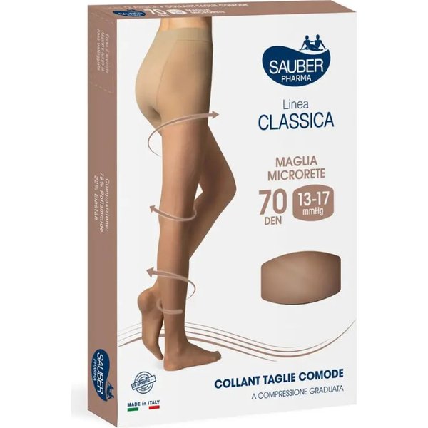 Sauber Linea Classica 70 Den - Collant Taglie Comode Maglia Microrete (13-17 Mmhg) - Taglia 5 Nero-image