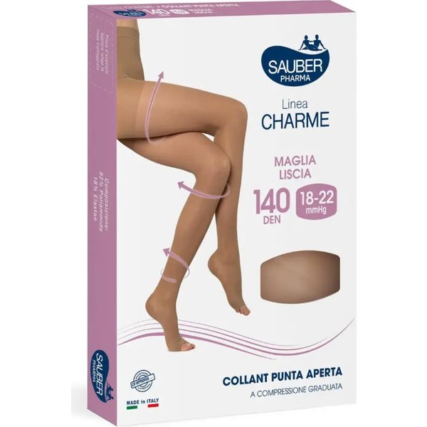 Sauber Linea Charme 140 Den - Collant Punta Aperta Maglia Liscia (18-22 Mmhg) - Taglia 3 Neutro Beige-image