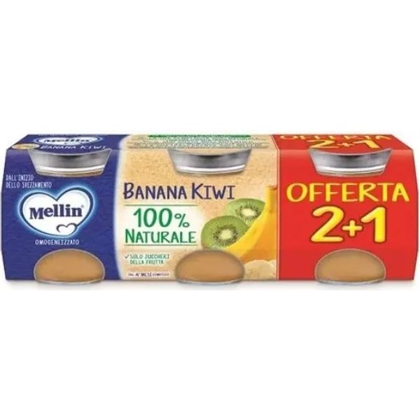 Mellin Banana Kiwi 100% Naturale - 3 Omogeneizzati Da 100 G-image
