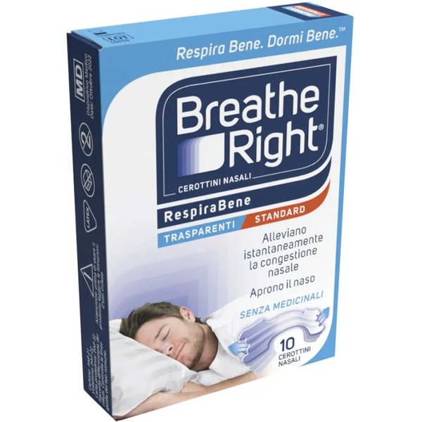 Breathe Right Respirabene Trasparenti - 10 Cerottini Nasali Standard-image