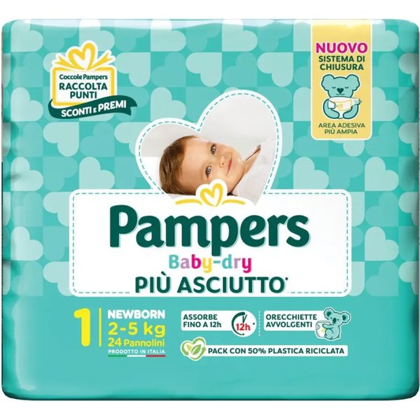 Pampers Baby-Dry Più Asciutto - 24 Pannolini Taglia 1 Newborn 2-5 Kg-image