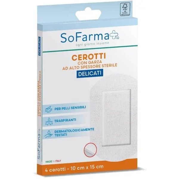 Cerotti Con Garza Ad Alto Spessore - 4 Medicazioni Delicati Da 10 X 15 Cm-image