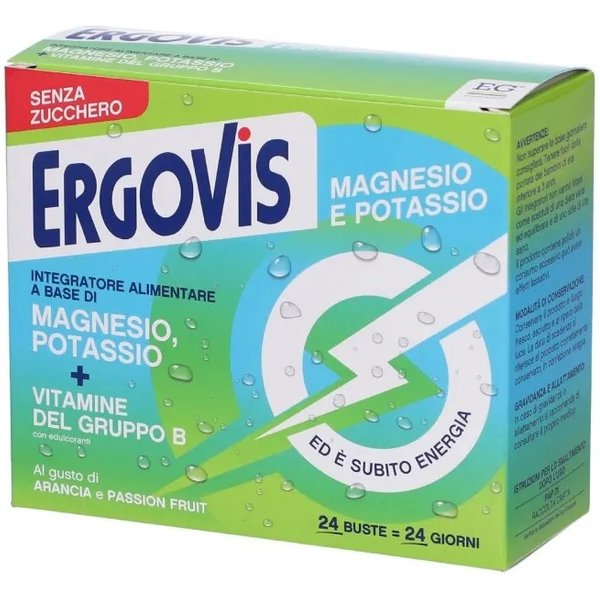 Ergovis Magnesio Potassio + Vitamine B Senza Zucchero 24 Buste - Integratore Energizzante-image