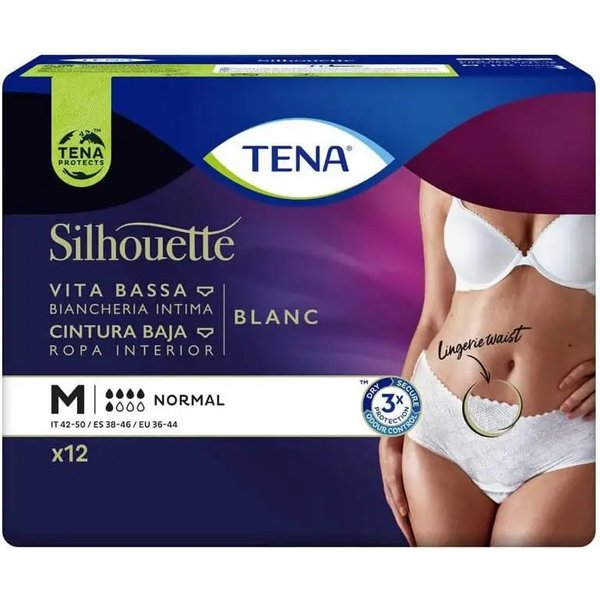 Tena Silhouette Blanc - 12 Mutandine Assorbenti A Vita Bassa Per Incontinenza Plus Taglia M Bianco-image