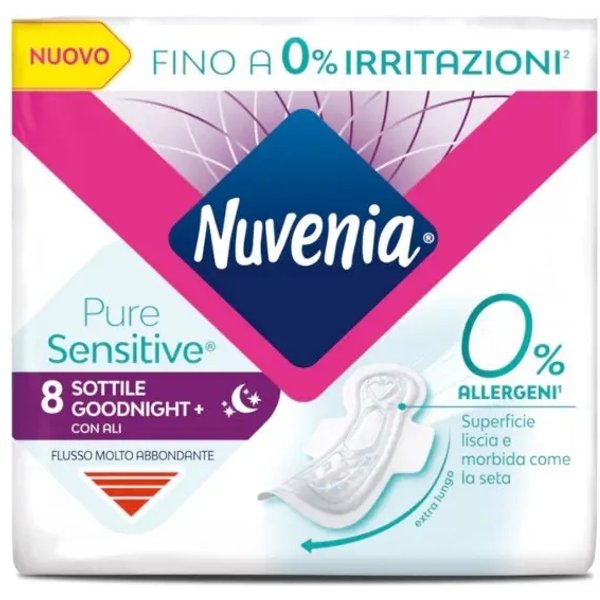 Nuvenia Pure Sensitive Goodnight+ - 8 Assorbenti Notte Con Ali-image