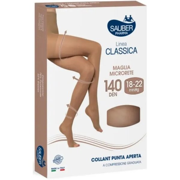 Sauber Linea Classica 140 Den - Collant Punta Aperta Maglia Microrete (18-22 Mmhg) - Taglia 4 Neutro/Beige-image