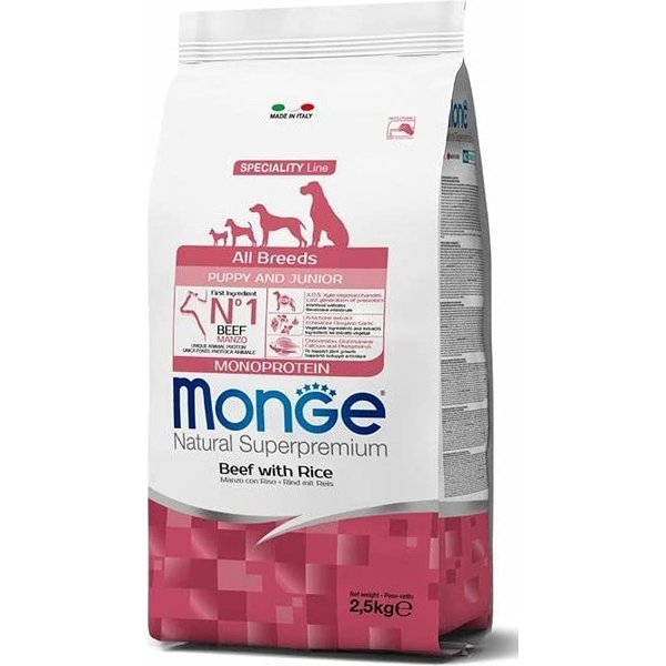 Monge Puppy & Junior All Breeds Con Manzo E Riso - Cibo Secco Per Cani 2.5 Kg-image