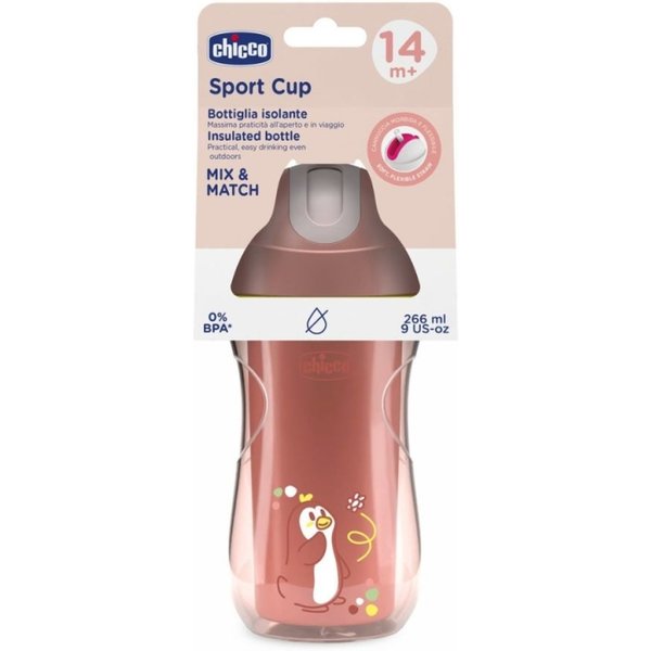 Artsana Chicco Sport Cup - Bottiglia Isolante Con Cannuccia 14M+ Colore Rosa 266 Ml-image