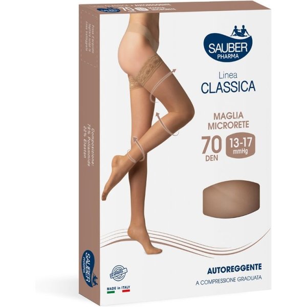 Sauber Linea Classica Calza Autoreggente Maglia Microrete 70 Den (13-17 Mmhg) Taglia 3 Colore Nero-image
