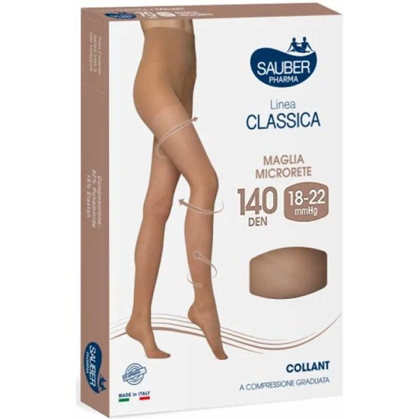 Sauber Linea Classica - Collant Maglia Microrete 140 Den (18-22 Mmhg) Colore Glacè Taglia 4-image