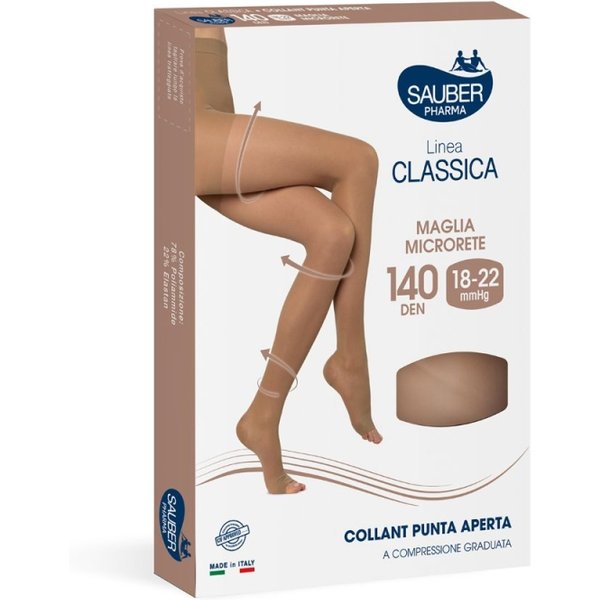 Sauber Linea Classica - Collant Maglia Microrete Punta Aperta 140 Den (18-22 Mmhg) Taglia 2 Beige-image