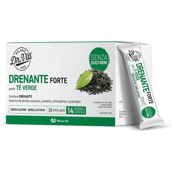 Marco Viti Drenante Forte Gusto Tè Verde 28 Stick Pack - Integratore Drenante E Antiossidante-image