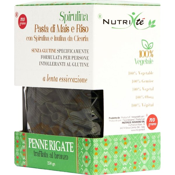 Nograno Nutri Te' Acqua E Farina - Penne Rigate Ipoallergeniche Senza Glutine Di Mais E Riso Con Spirulina E Inulina 250 Gr-image