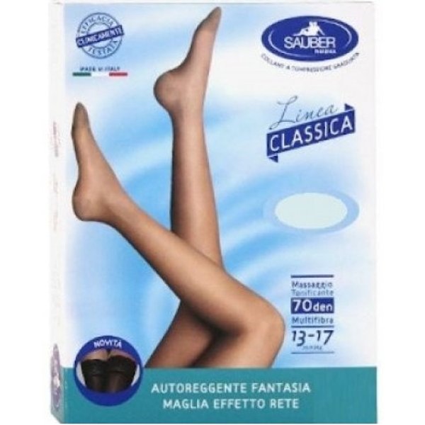 Sauber Linea Classica - Calza Autoreggente Maglia Microrete 70 Den (13-17 Mmhg) Taglia 2 Nero-image