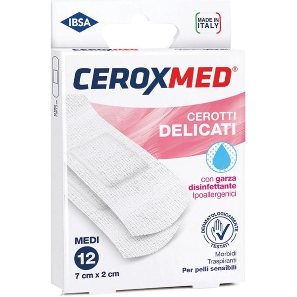 Ceroxmed - 12 Cerotti Medi Delicati Con Garza Disinfettante 7 Cm X 2 Cm-image