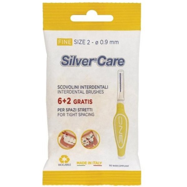 Silver Care Scovolini Interdentali Fine - 8 Scovolini Interdentali Misura 2 0,9 Mm Per Spazi Stretti-image