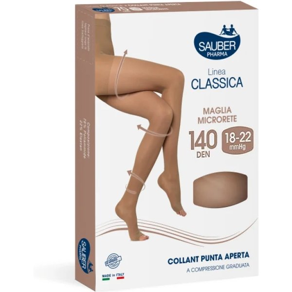 Sauber Linea Classica - Collant Punta Aperta Maglia Microrete 140 Den (18-22 Mmhg) Taglia 4 Colore Medio-image