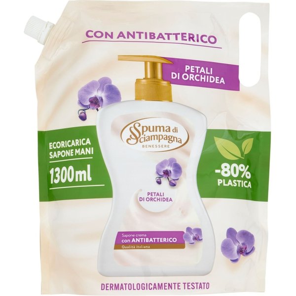 Spuma Di Sciampagna Sapone Mani Ai Petali Di Orchidea Con Antibatterico - Ricarica 1300 Ml-image