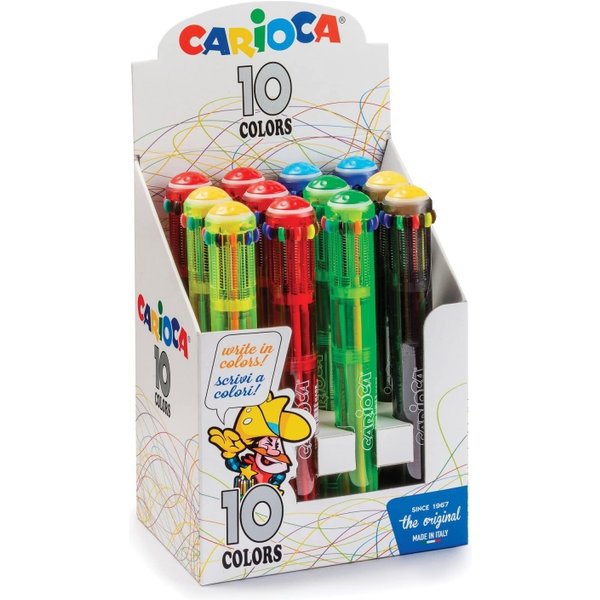 Carioca 10 Colors - 12 Penne A Sfera Retrattili Con Clip 10 Colori-image