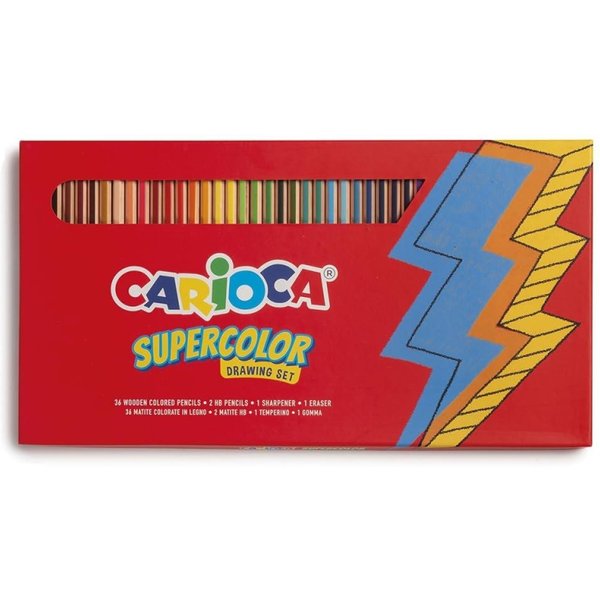 Carioca Supercolor Drawing - Set Con 36 Matite Supercolor, 1 Gomma Da Cancellare, 1 Temperino In Metallo E 2 Matite Grafite HB-image