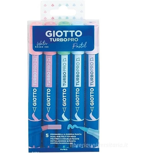 Giotto Turbo Pro Pastel - 5 Pennarelli Doppia Punta Scalpello E Pennello Colori Candy In Astuccio-image