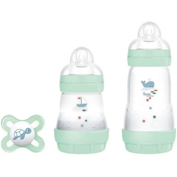 MAM Easy Start - 2 Biberon Neonato Con Ciuccio Originale 0+ Mesi 130 Ml E 260 Ml - Verde-image