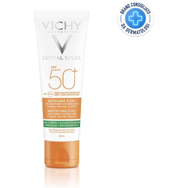Vichy Crema Solare Viso 50+ Spf Trattamento Opacizzante 3 In 1 Effetto Mat Protezione Molto Alta 50 Ml-image