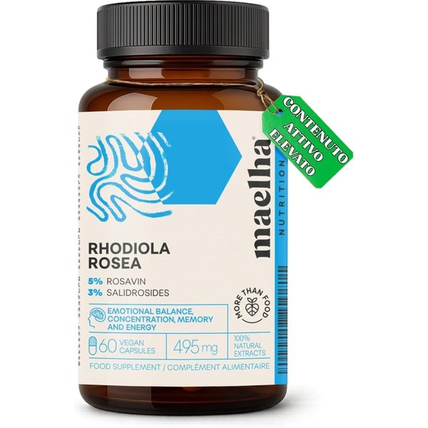 Maelha Nutrition Rhodiola Rose 60 Capsule - Integratore Per Lo Stress, La Concentrazione E L'energia-image