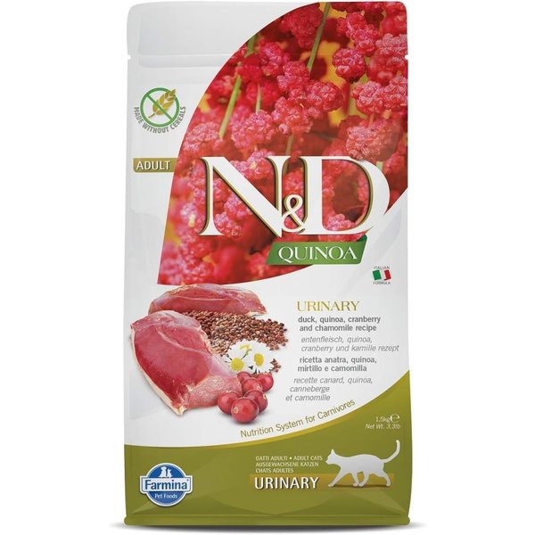 Farmina N&D Quinoa Urinary Anatra, Quinoa, Mirtillo E Camomilla - Alimento Completo Per Gatti Adulti Con Problemi Urinari 1,5 Kg-image