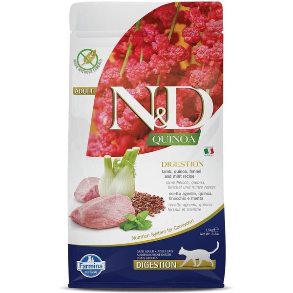 Farmina N&D Quinoa Digestion Adult Agnello, Quinoa, Finocchio E Menta - Alimento Completo Per Gatti Con Problemi Digestivi 1,5Kg-image