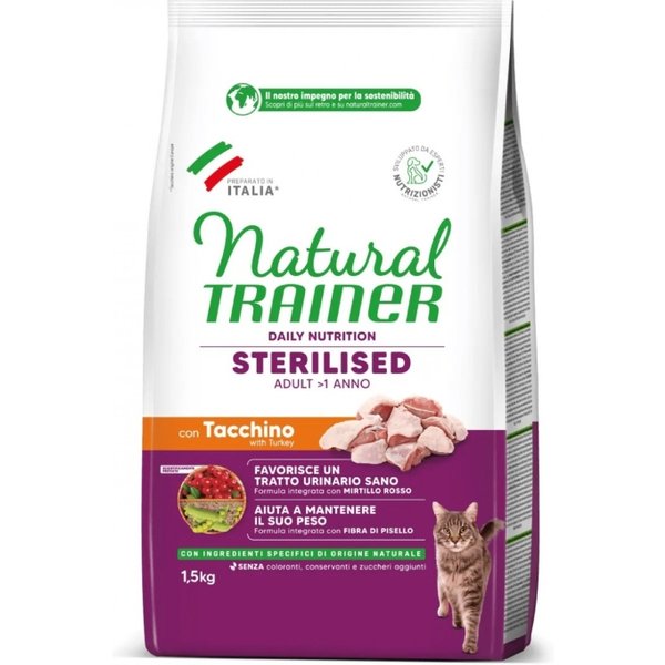 Natural Trainer Daily Nutrition Sterilised Tacchino - Alimento Completo Per Gatti Adulti Sterilizzati 1,5 Kg-image