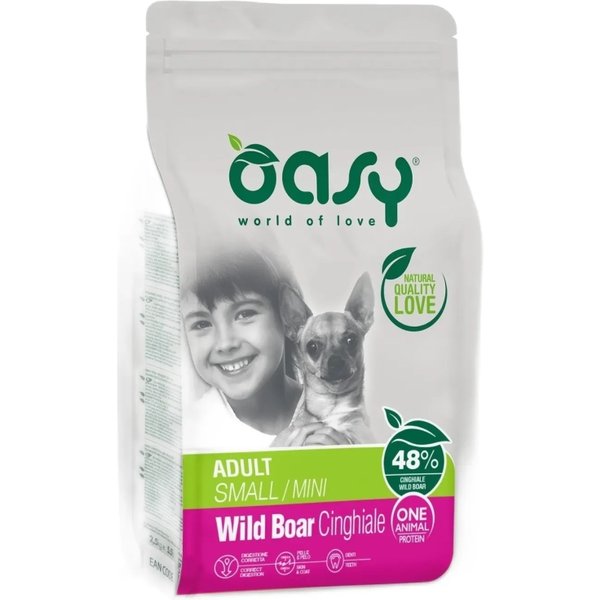 Oasy Cane Adult One Protein Small Mini Cinghiale - Alimento Completo Per Cani Adulti Di Taglia Piccola 2,5 Kg-image
