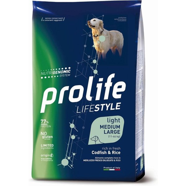 Prolife Cane Lifestyle Light Merluzzo E Riso - Alimento Completo Per Cani Adulti In Sovrappeso Taglia M/L 12 Kg-image