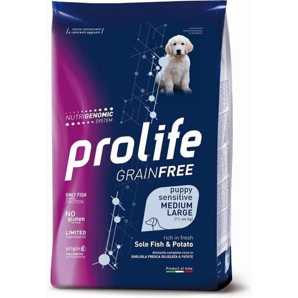 Prolife Grainfree Puppy Sensitive Sogliola E Patate - Alimento Completo Per Cuccioli Sensibili M/L 2,5 Kg-image