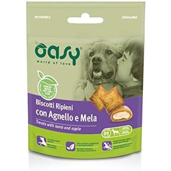 Oasy Snack Cane Biscotti Ripieni Agnello E Mela - Alimento Complementare Per Cani Adulti 70 Gr-image