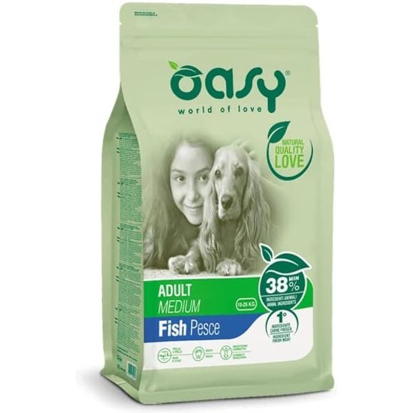 Oasy Adult Medium Al Pesce - Alimento Completo Per Cani Adulti Di Taglia Media 12 Kg-image