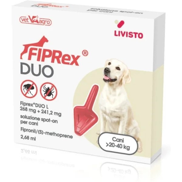 Livisto Fiprex Duo L - 1 Pipetta Per Cani 20-40 Kg Contro Pulci, Zecche E Pidocchi-image