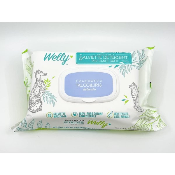 Welly 40 Salviette Detergenti Talco E Iris Delicato Per Cani E Gatti-image