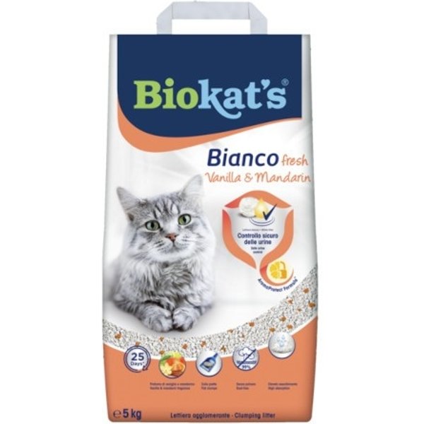 BioKat's Bianco Fresh - Lettiera Agglomerante In Argilla Bianca Naturale Vaniglia E Mandarino 99% Senza Polvere 10 Kg-image