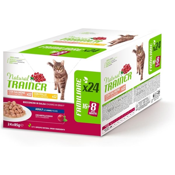 Natural Trainer Pollo E Salmone - Alimento Completo Per Gatti Adulti 24 Bustine X 85 Gr-image