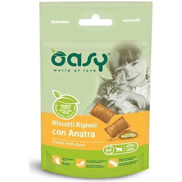 Oasy Biscotti Ripieni Con Anatra Per Gatti Cuccioli E Adulti 60 Gr-image